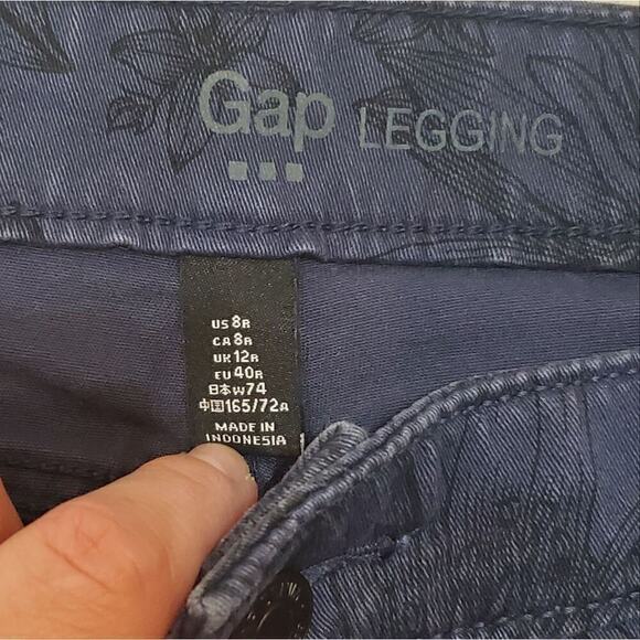 GAP Factory Leggings Blue with Black Floral Print, Size 8R - Picture 2 of 6